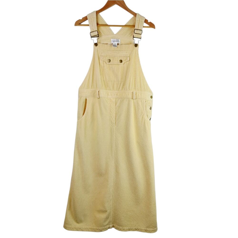 Chadwicks SZ PL Women's VTG Cotton Butter Yellow Corduroy Overall Maxi Dress - Picture 2 of 7